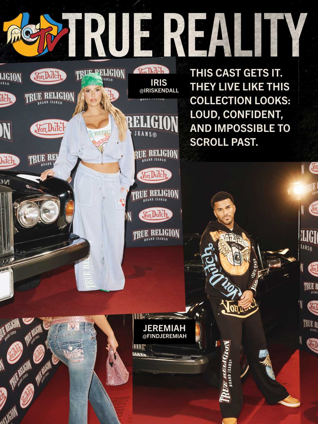 Lookbook slide showing models wearing True Religion's 2025 Von Dutch collection