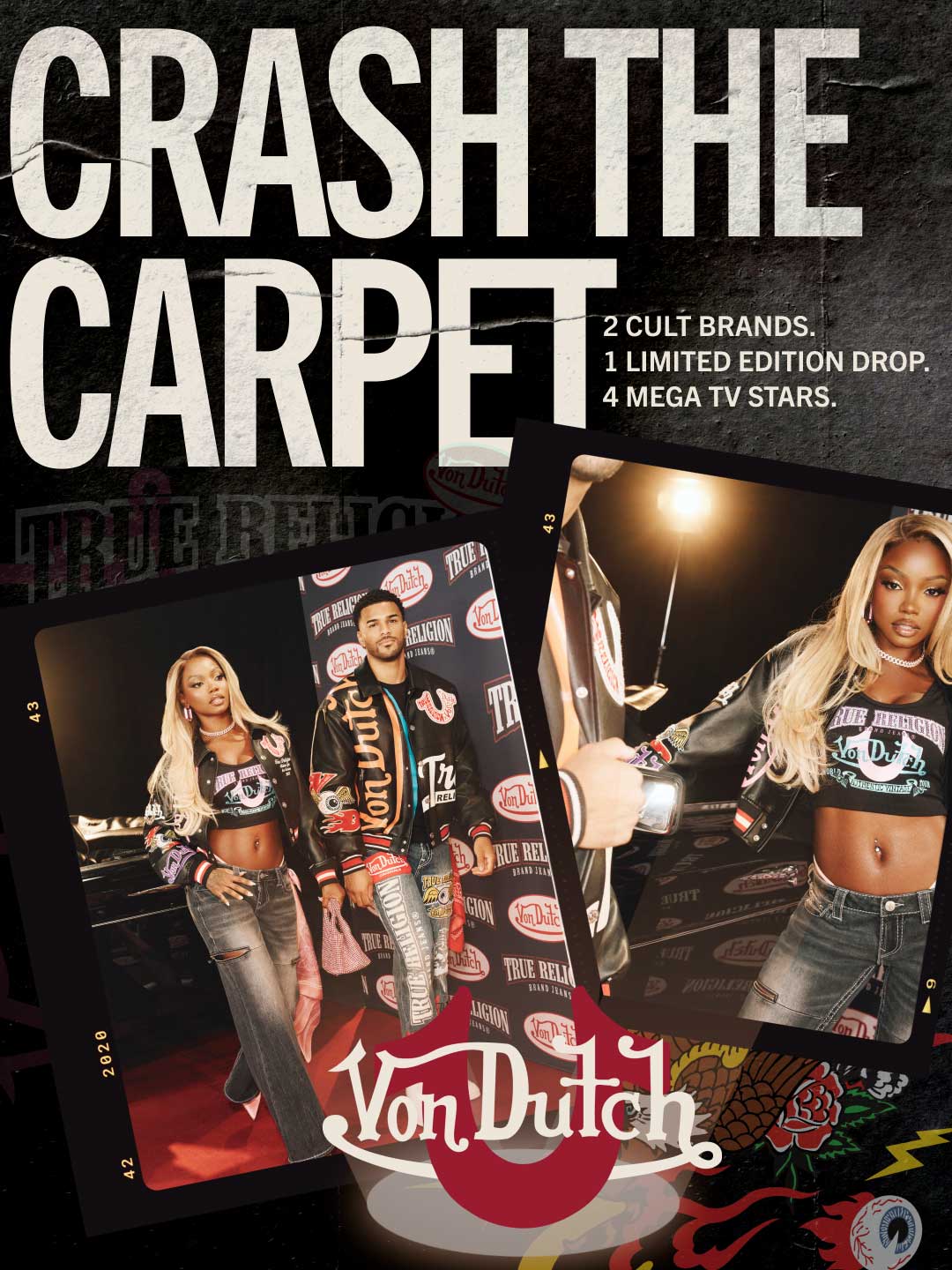 Lookbook slide showing models wearing True Religion's 2025 Von Dutch collection