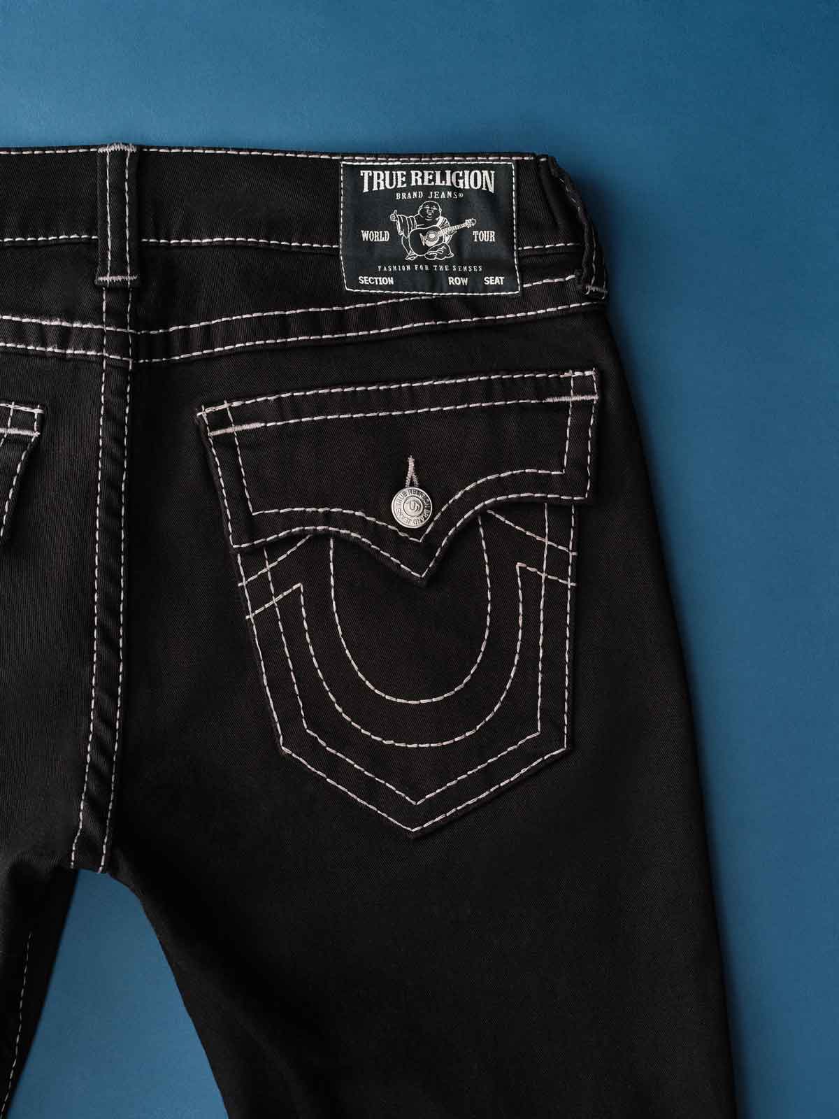 Black true religion jeans with white stitching